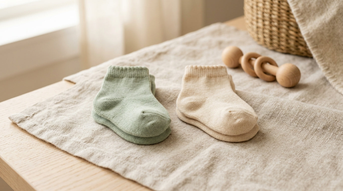 Frustrated dad holding one tiny white sock next to a washing machine