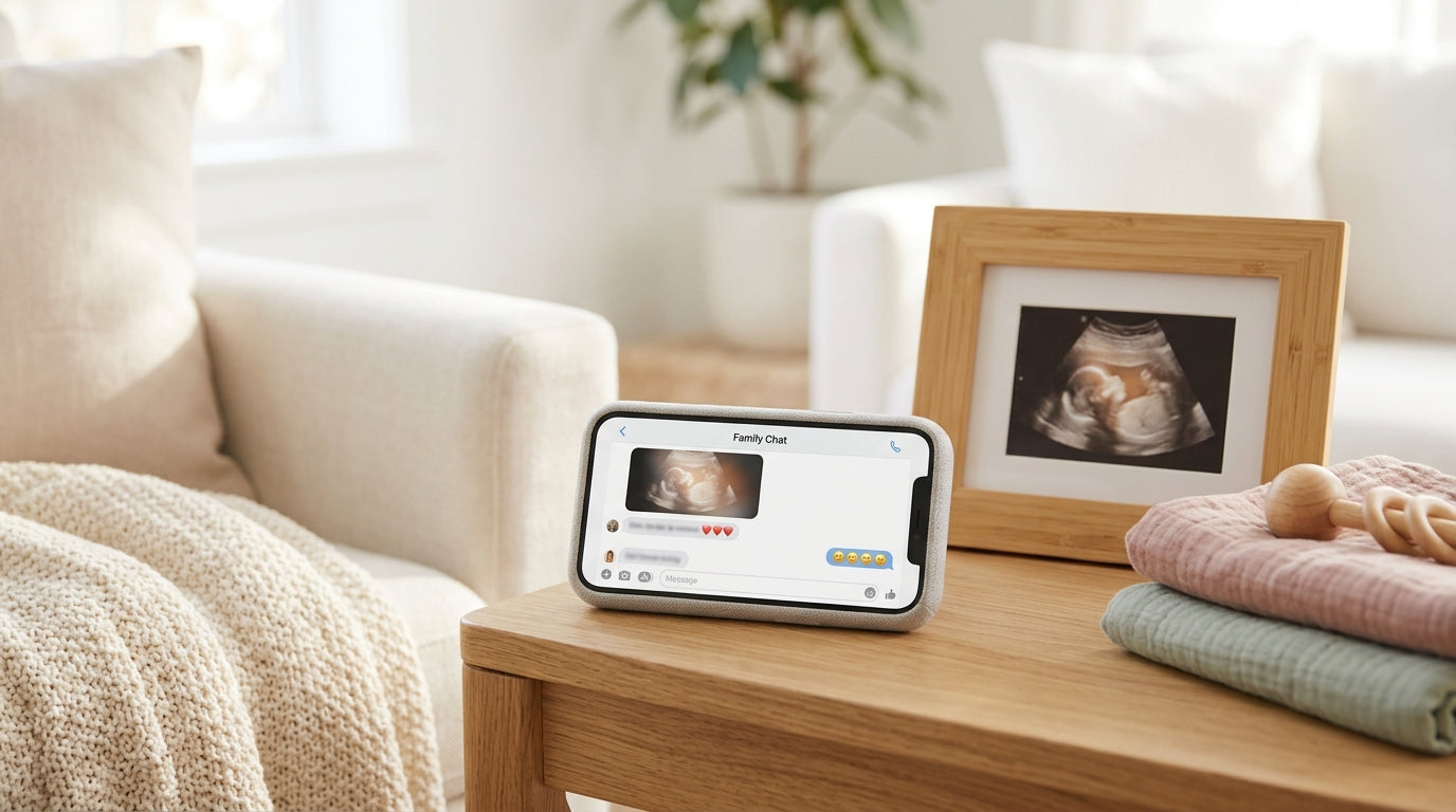 A blurry 4D ultrasound photo of a baby that looks slightly like an extraterrestrial