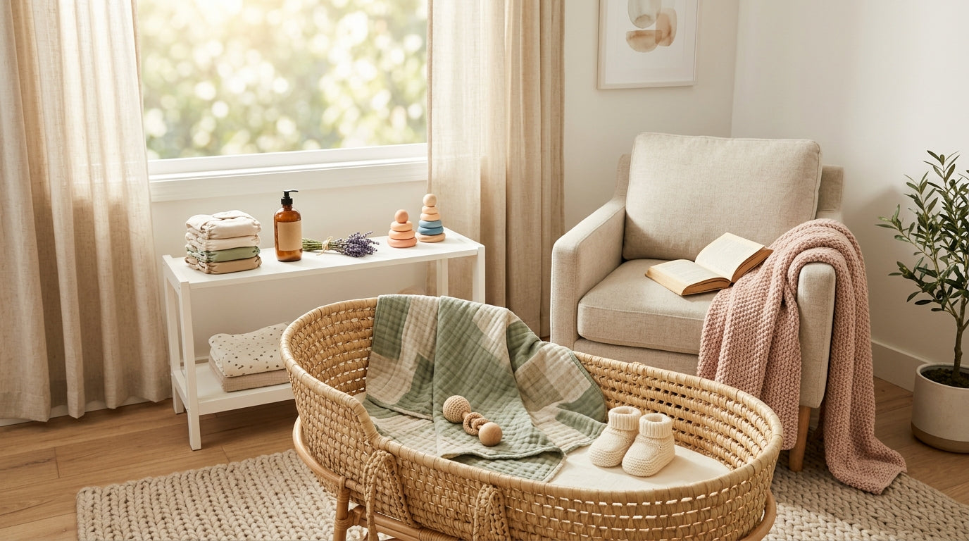 Exhausted dad staring at a spreadsheet on his laptop while baby plays on rug