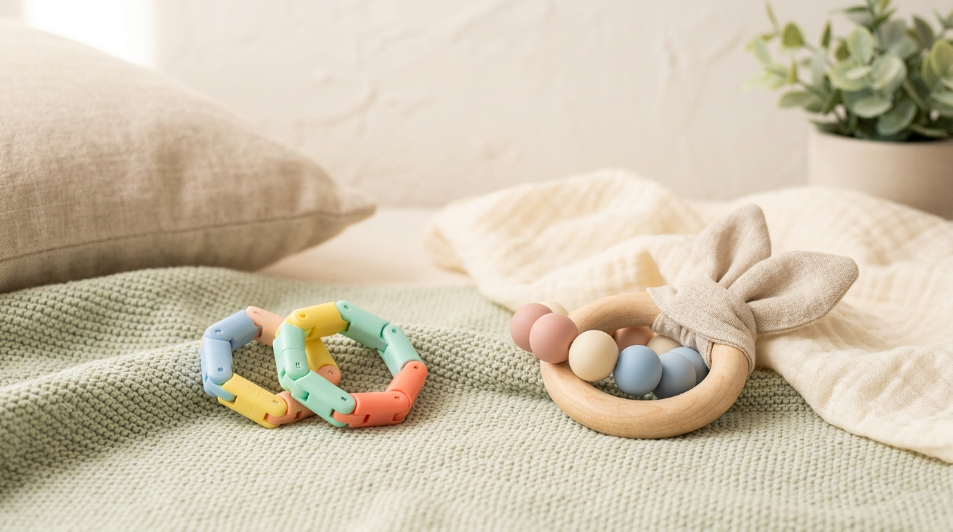 A stressed mother holding a cup of coffee while looking at messy toys on a rug