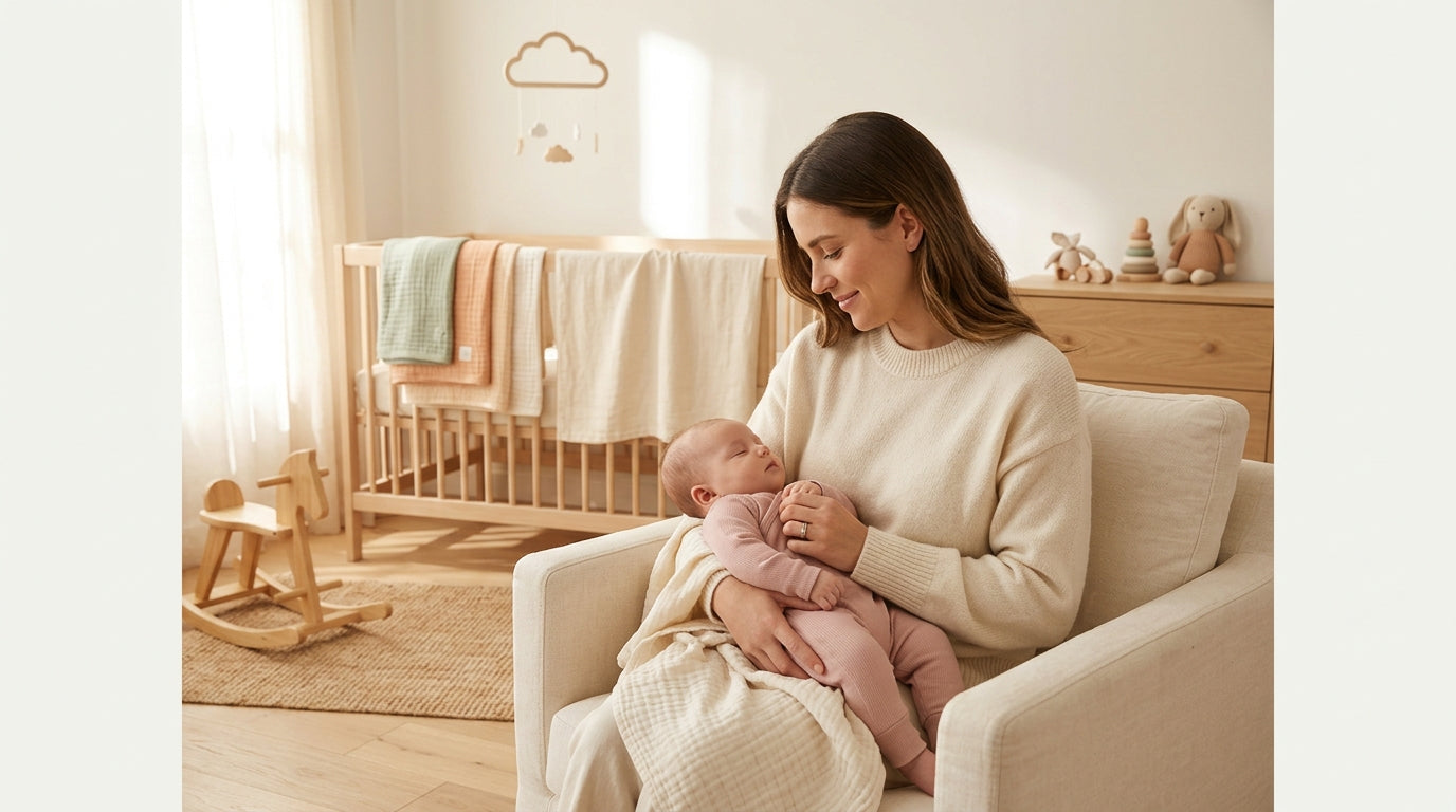 A tired British dad holding a phone in the dark while a toddler chews a panda toy