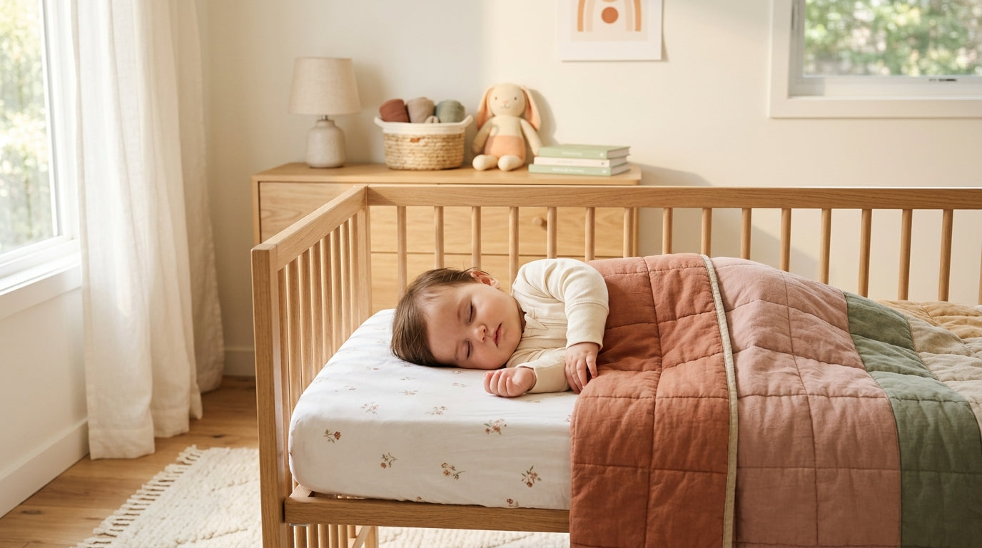 Tired father holding a toddler wrapped in a comfortable cotton blanket