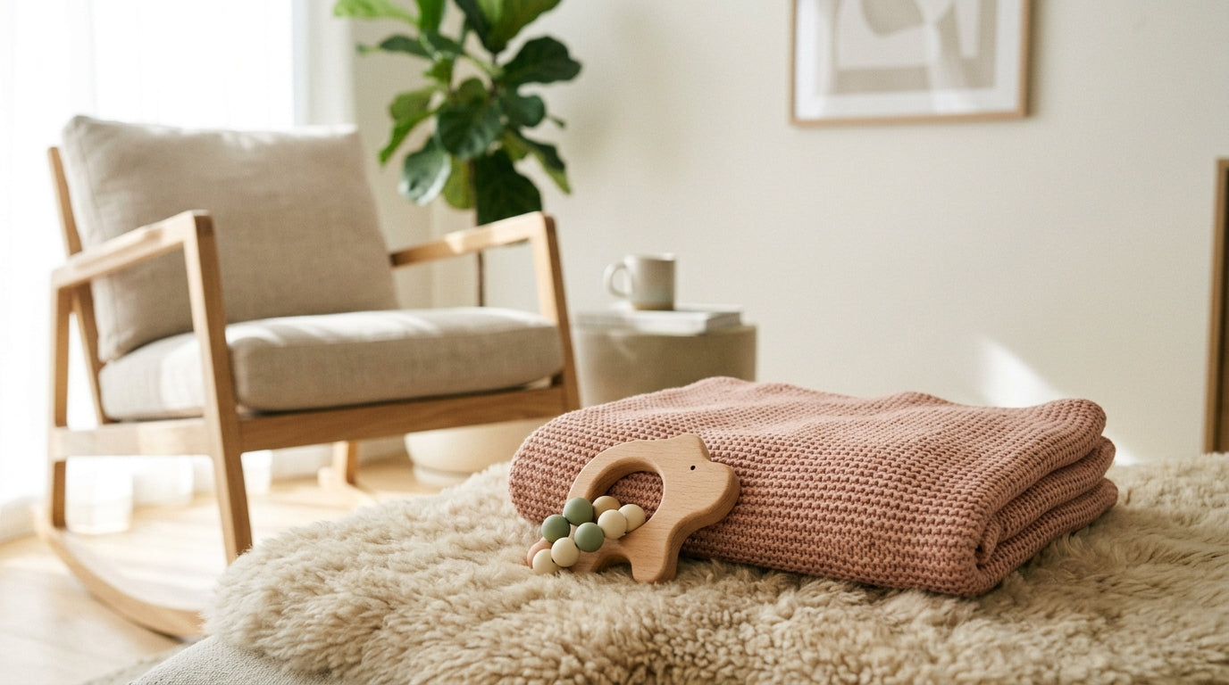 Jess holding a sleeping infant while watching what happens to the baby in squid game on a laptop.