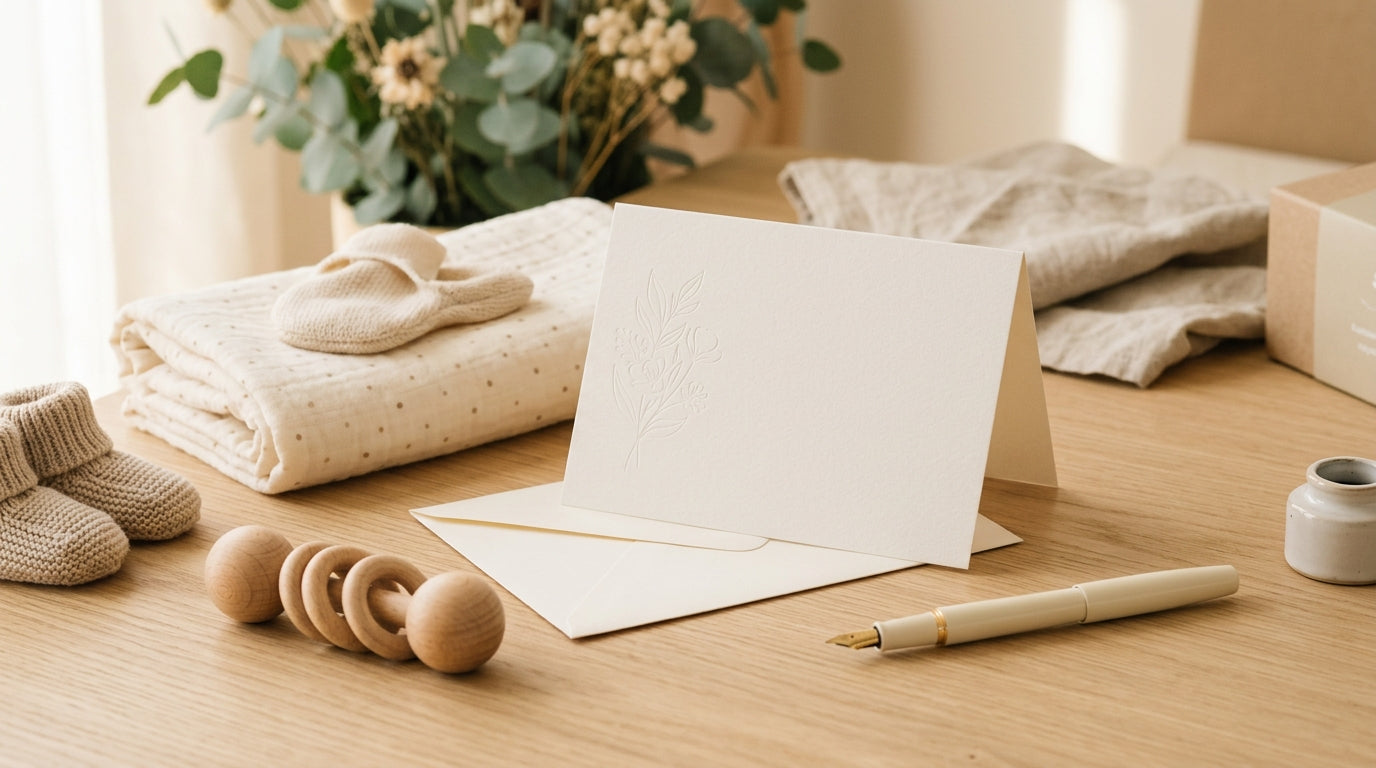 Jess trying to figure out what to write on baby shower card in her truck