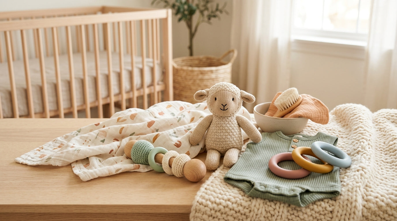 A very tired mom wondering when do babies see color while her newborn stares at a blank wall