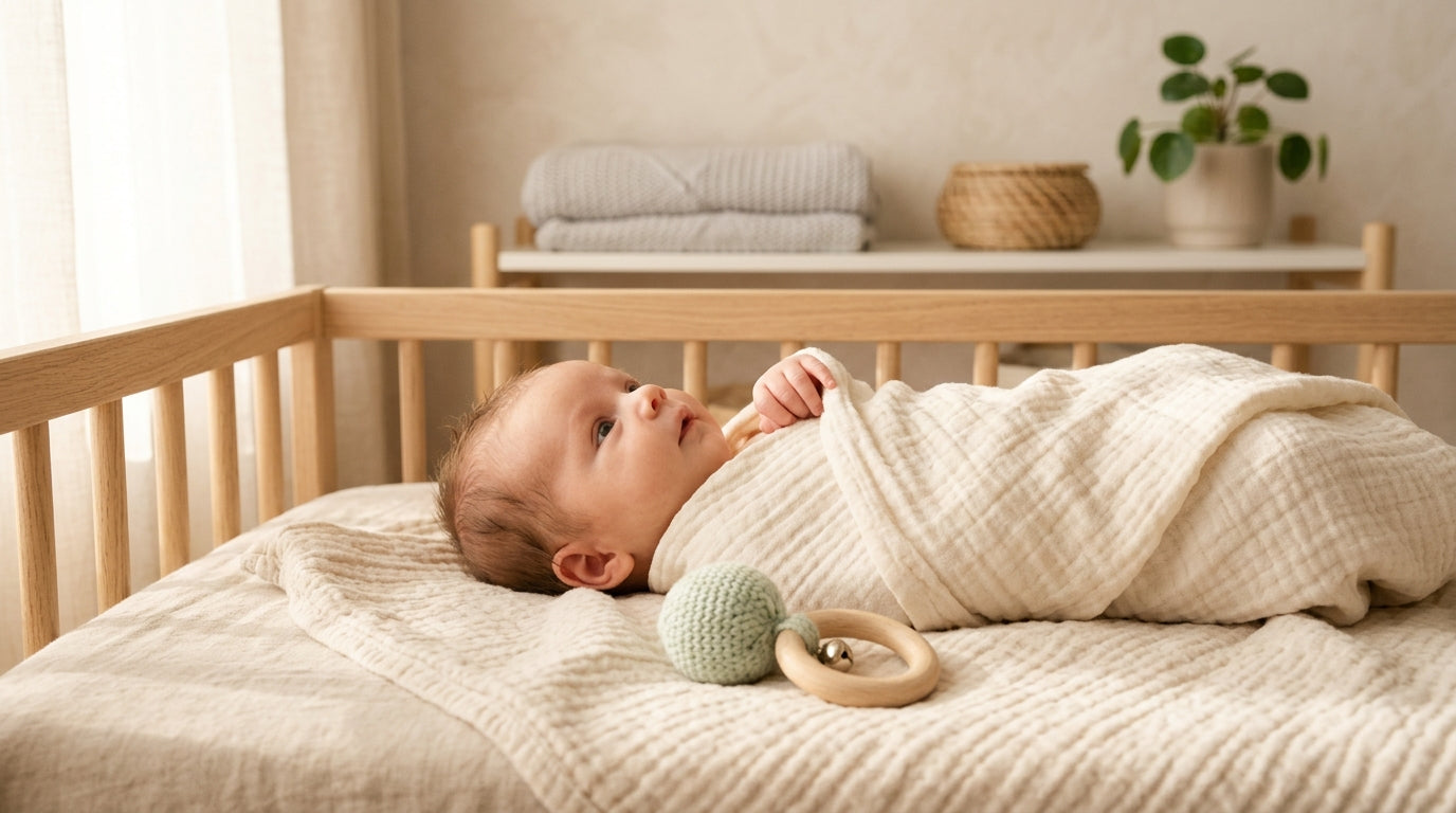 Mother holding newborn very close to her face to test infant vision focus