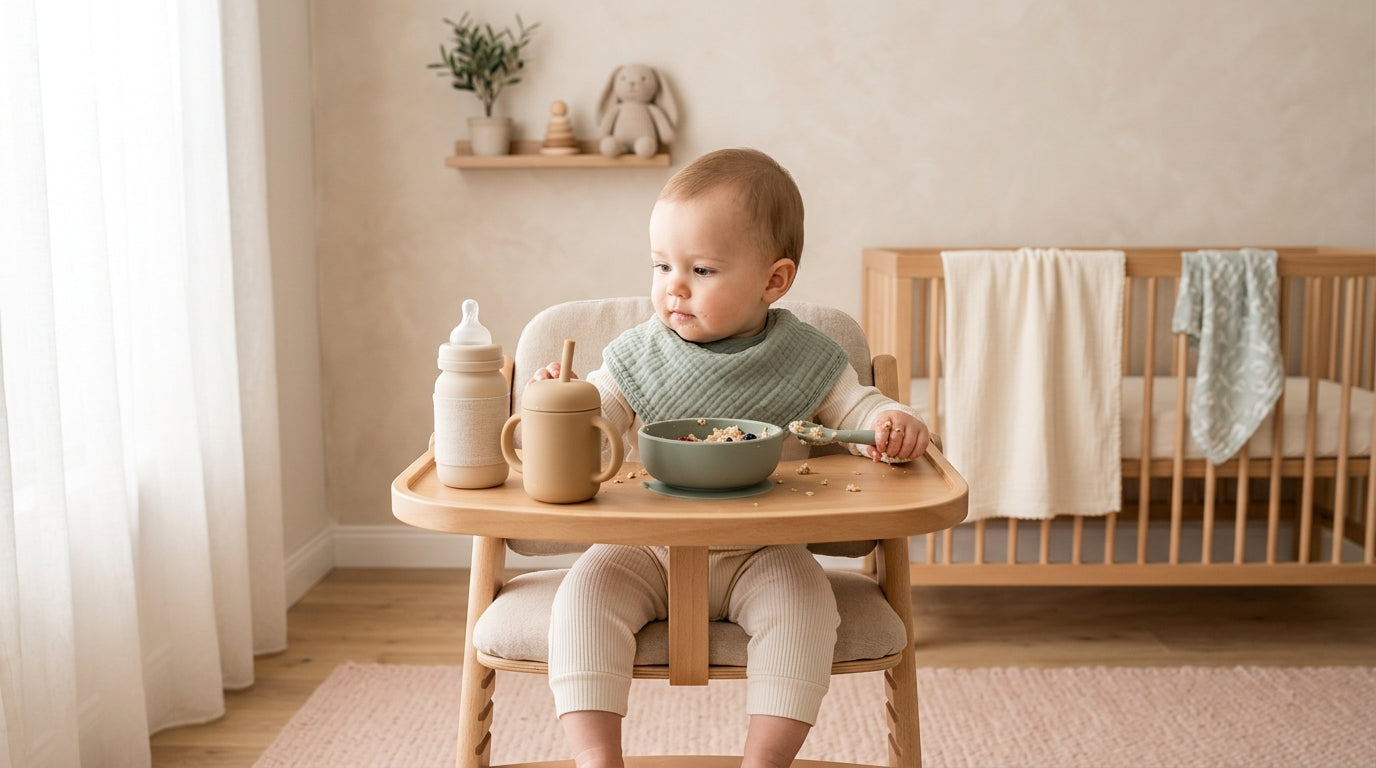 Priya in her kitchen mixing a half formula half cow milk bottle