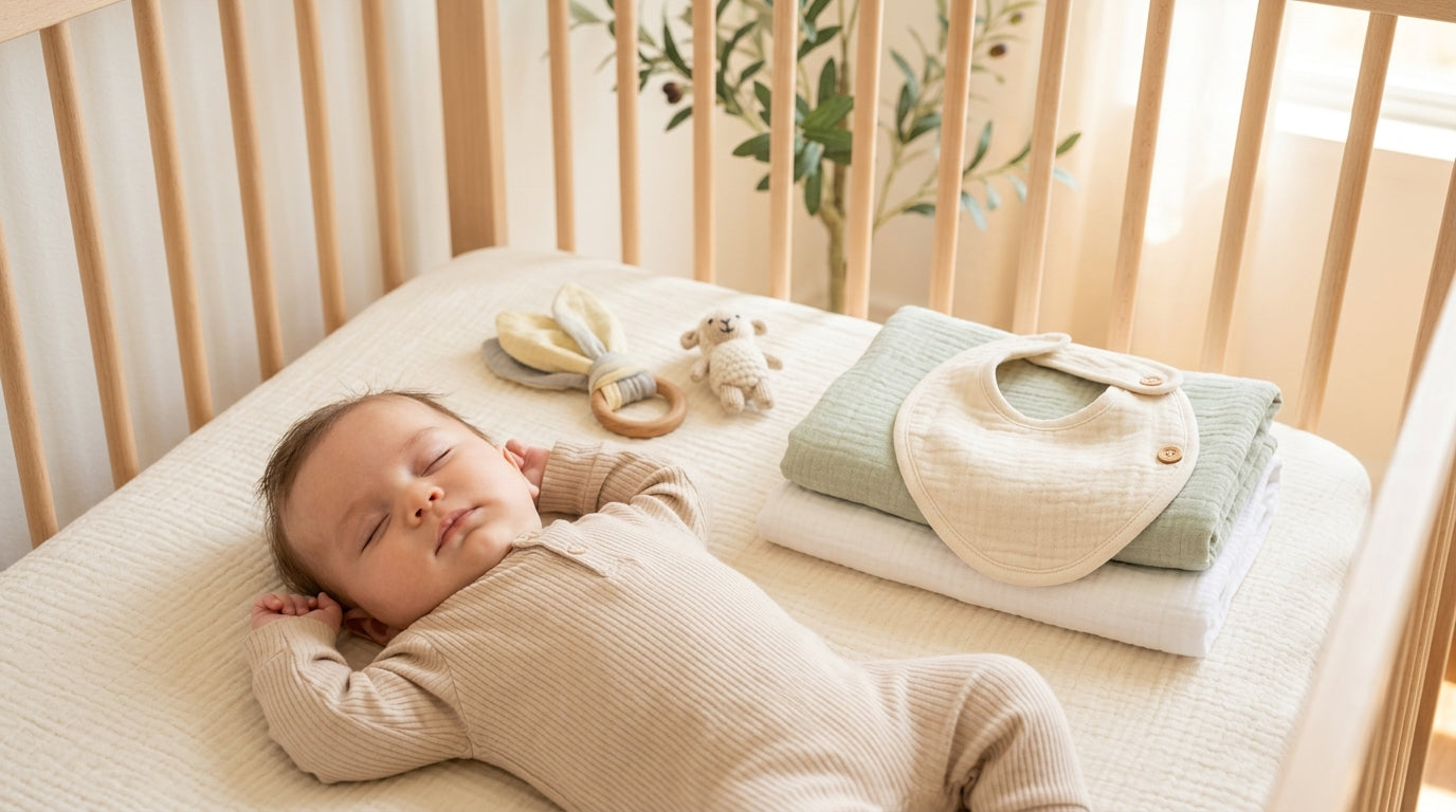 Frustrated dad staring at a burp cloth covered in baby spit up