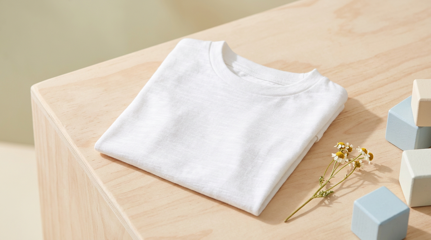 Twin toddlers wearing stained white organic cotton t-shirts at a park