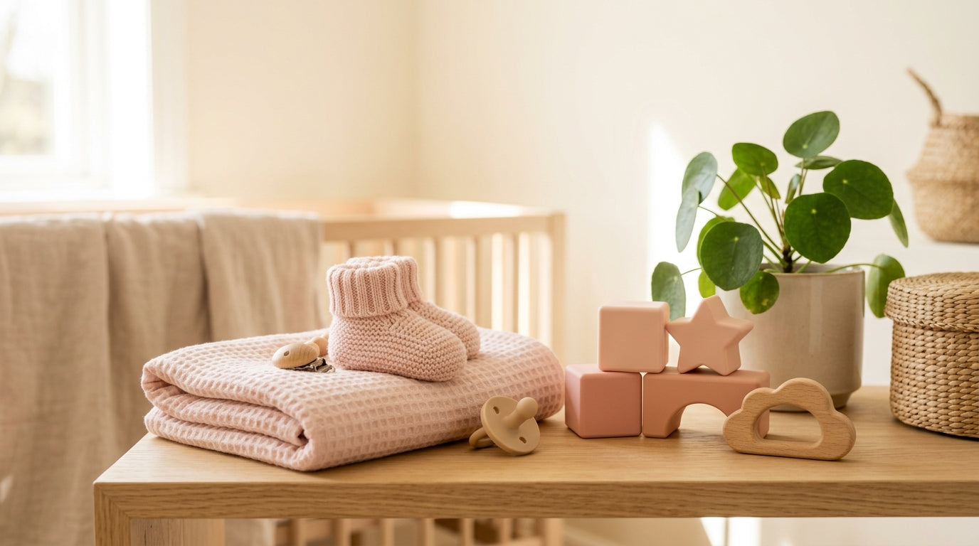Exhausted mom in a messy nursery holding a half-empty coffee mug