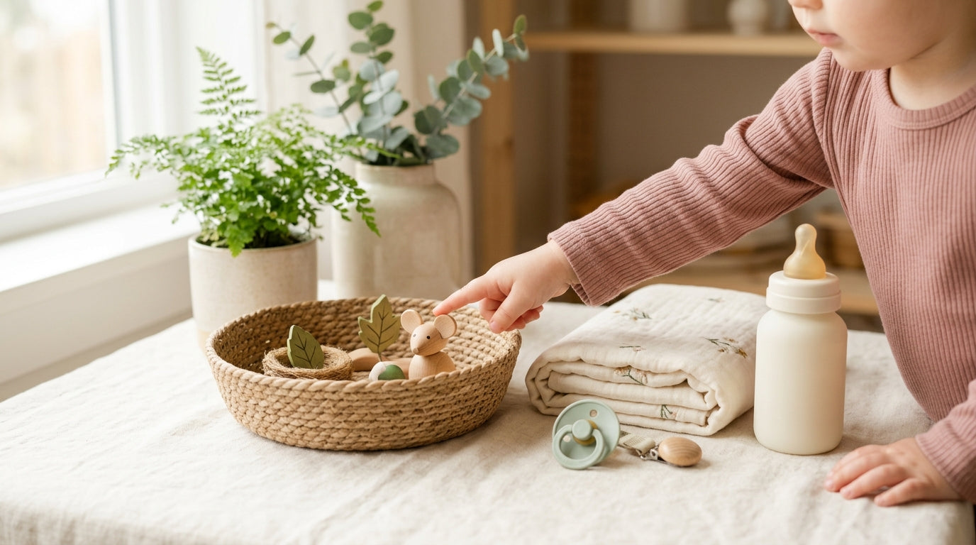Toddler reading a book about mice in a safe indoor playroom