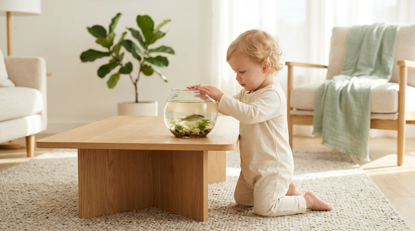 Toddler holding an orange bucket near a muddy pond in rural Texas.