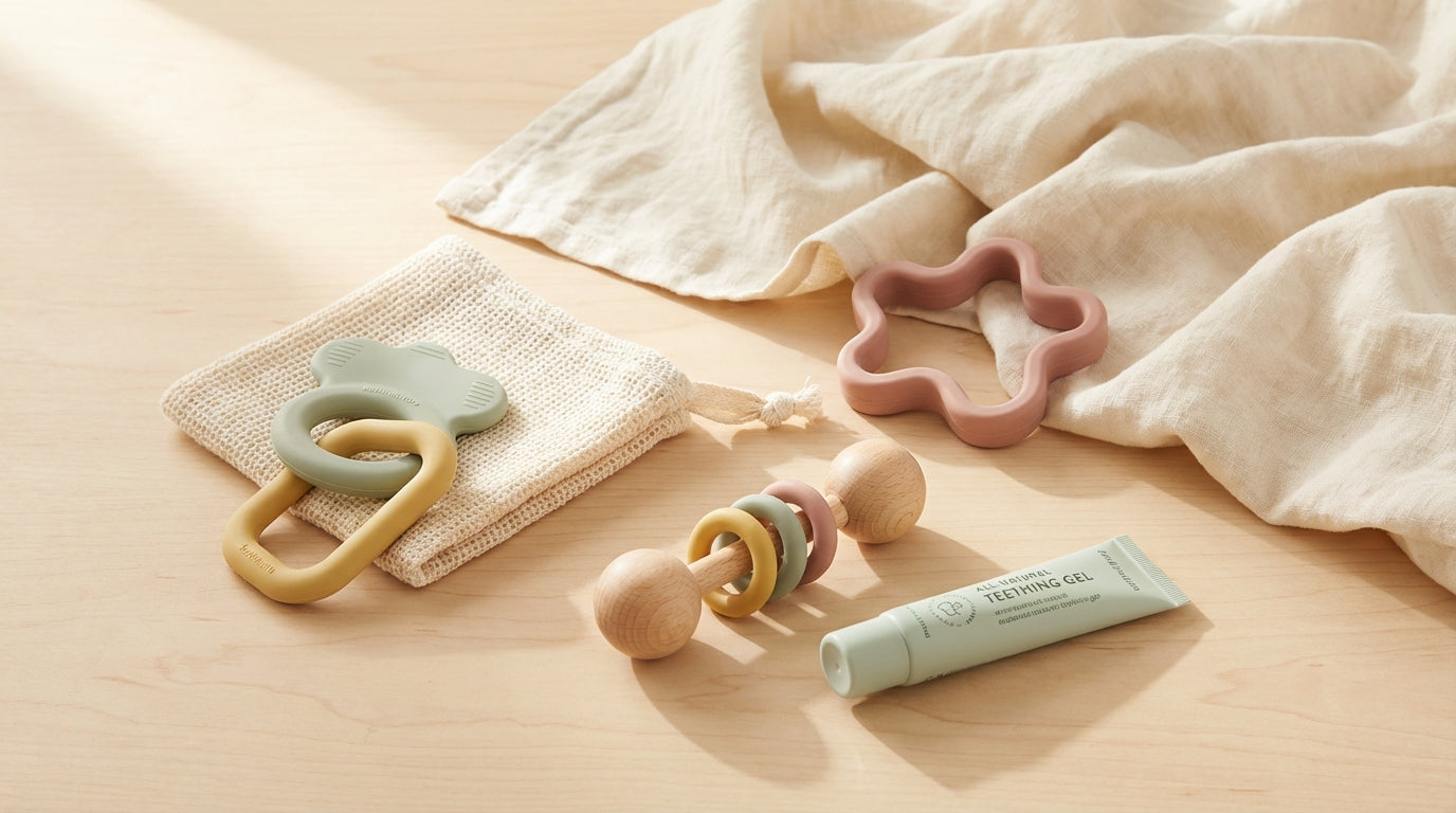 Tired dad holding two teething babies covered in drool