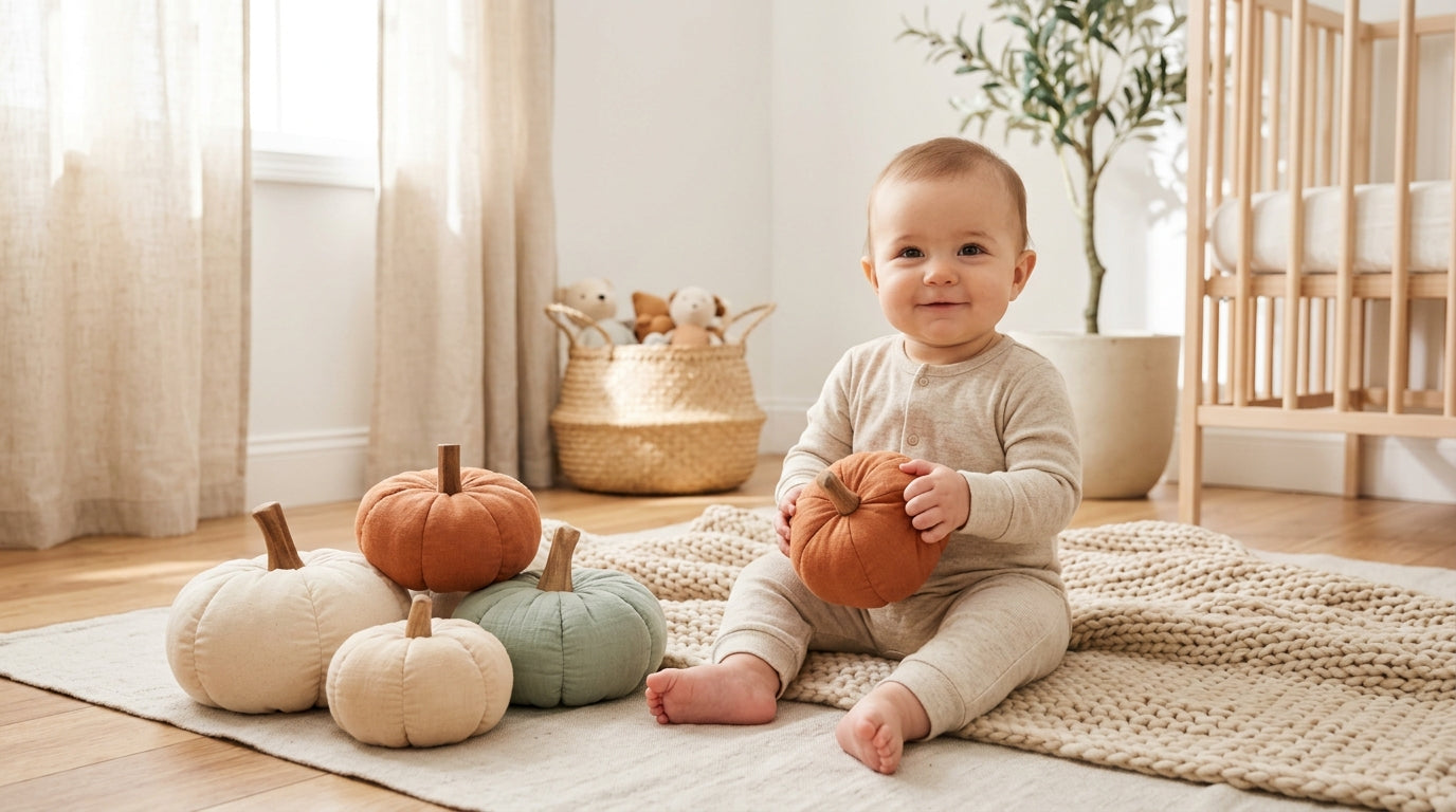 Mom holding a baby in a simple brown organic cotton bodysuit with felt ears