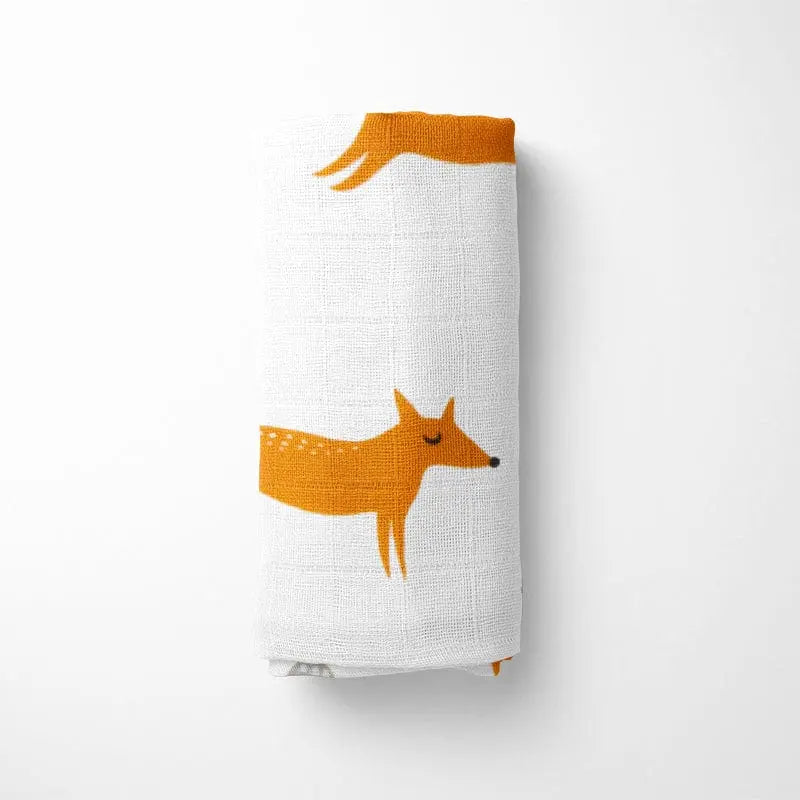 Close-up of breathable bamboo fabric texture on personalized fox baby blanket for newborns