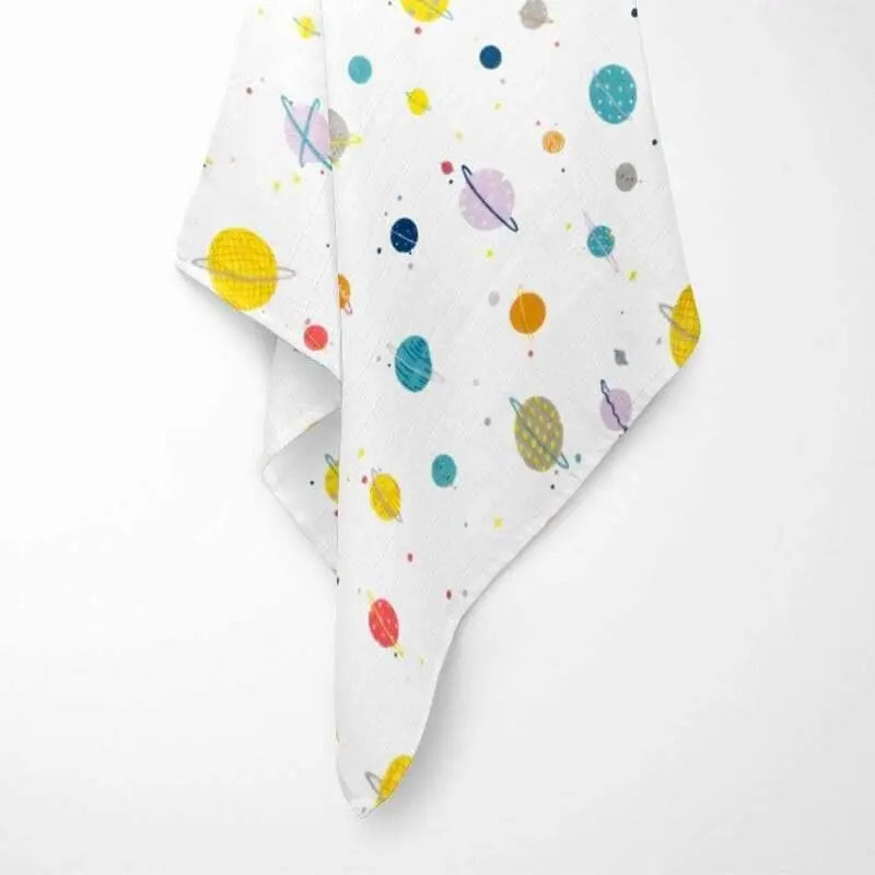 Soft bamboo baby blanket with Colored Universe pattern - hypoallergenic temperature-regulating fabric for sensitive skin