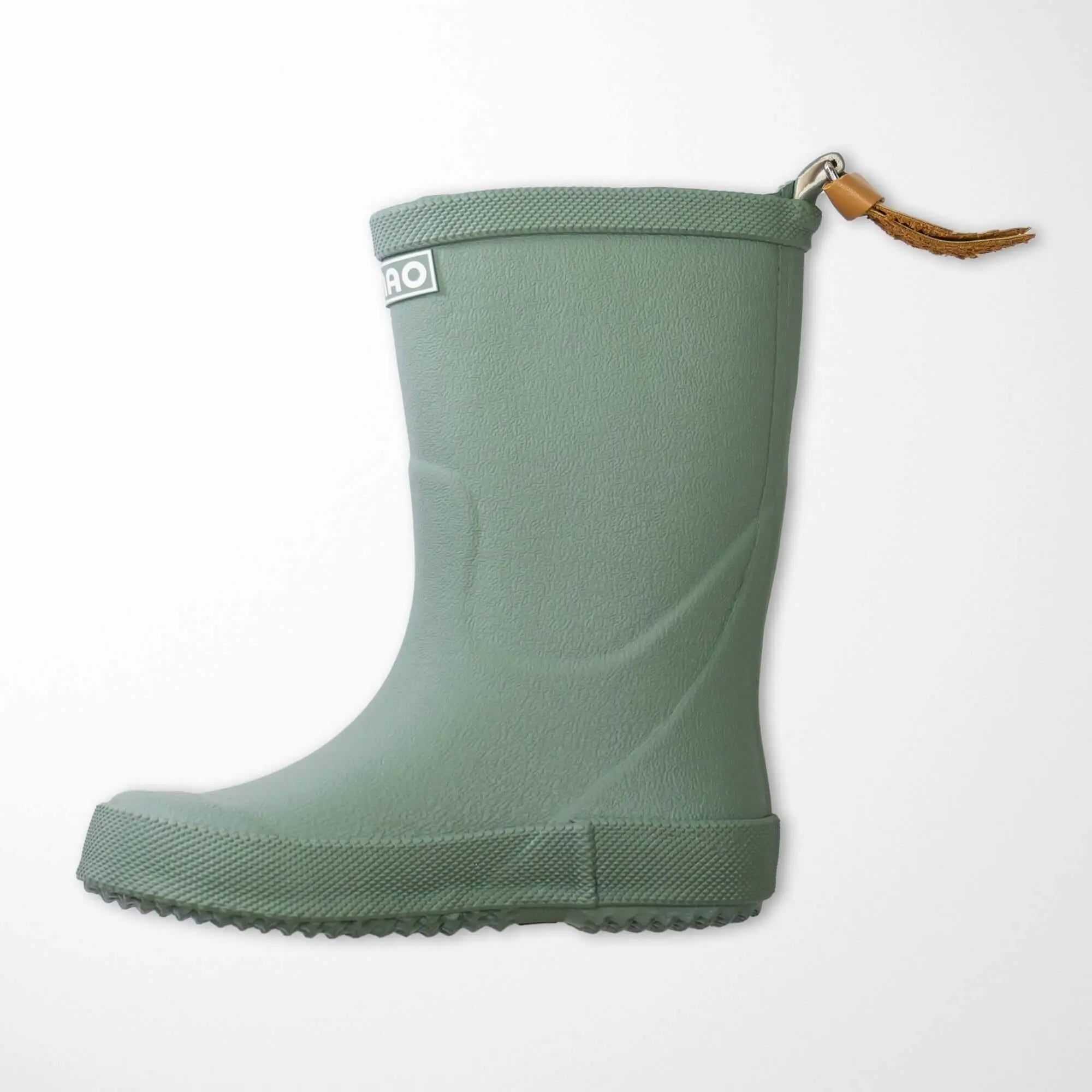 alpine green natural rubber rain boots for kids with comfortable cotton-blend lining