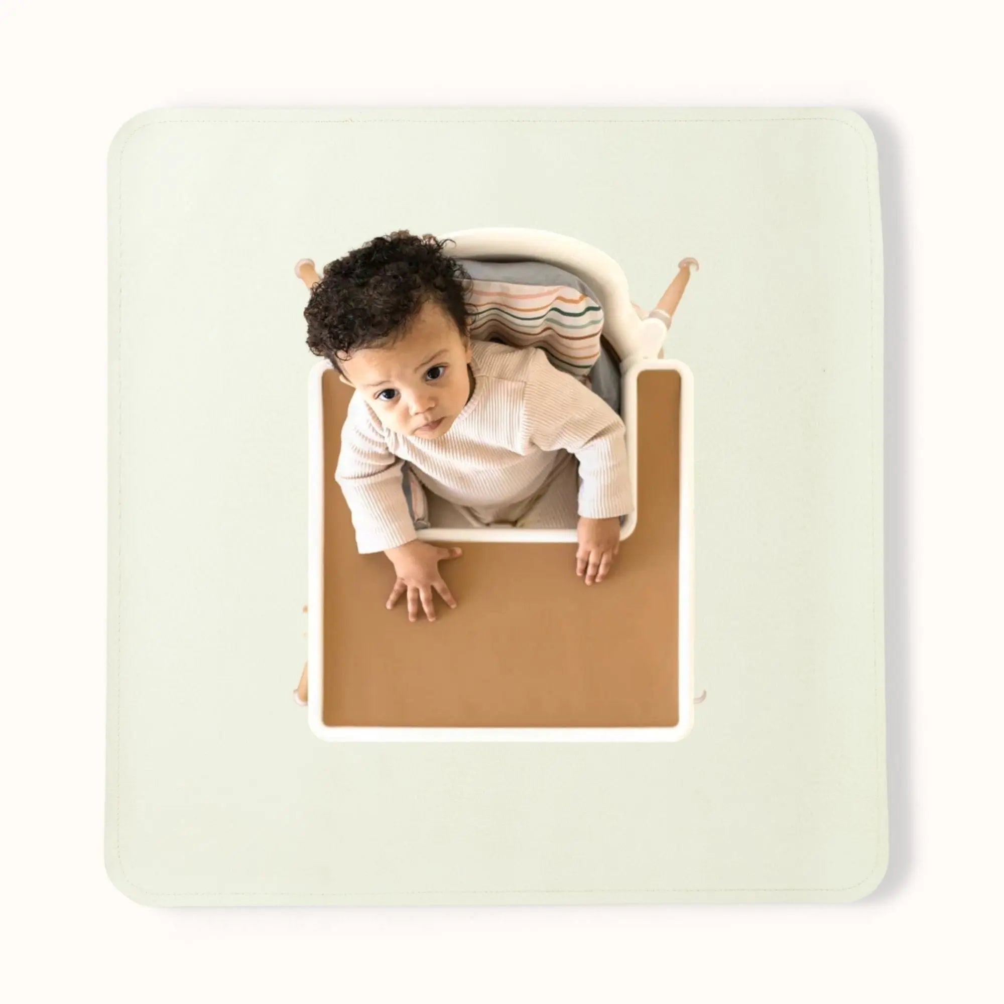 oat cream waterproof baby play mat with premium vegan leather surface and central tan play area