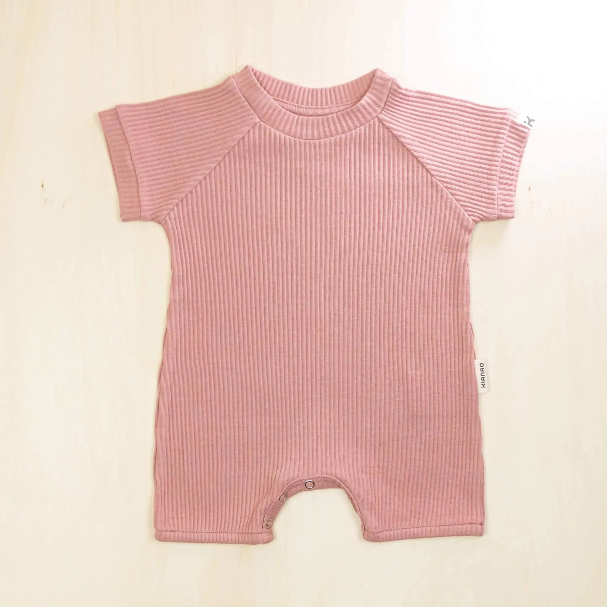 old rose organic cotton baby romper with short raglan sleeves for summer comfort