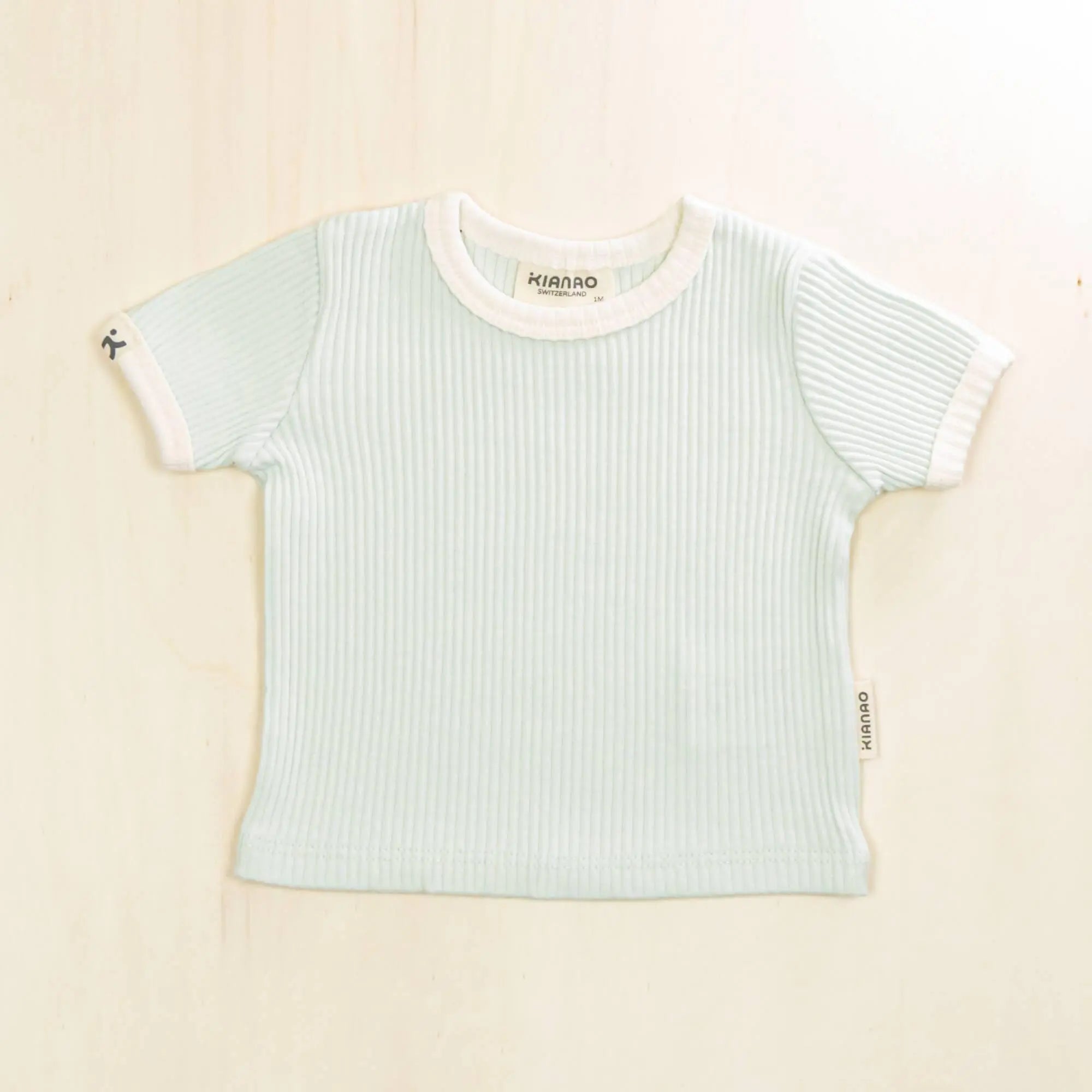 pale turquoise organic cotton baby ringer shirt with gentle ribbed fabric ideal for sensitive skin
