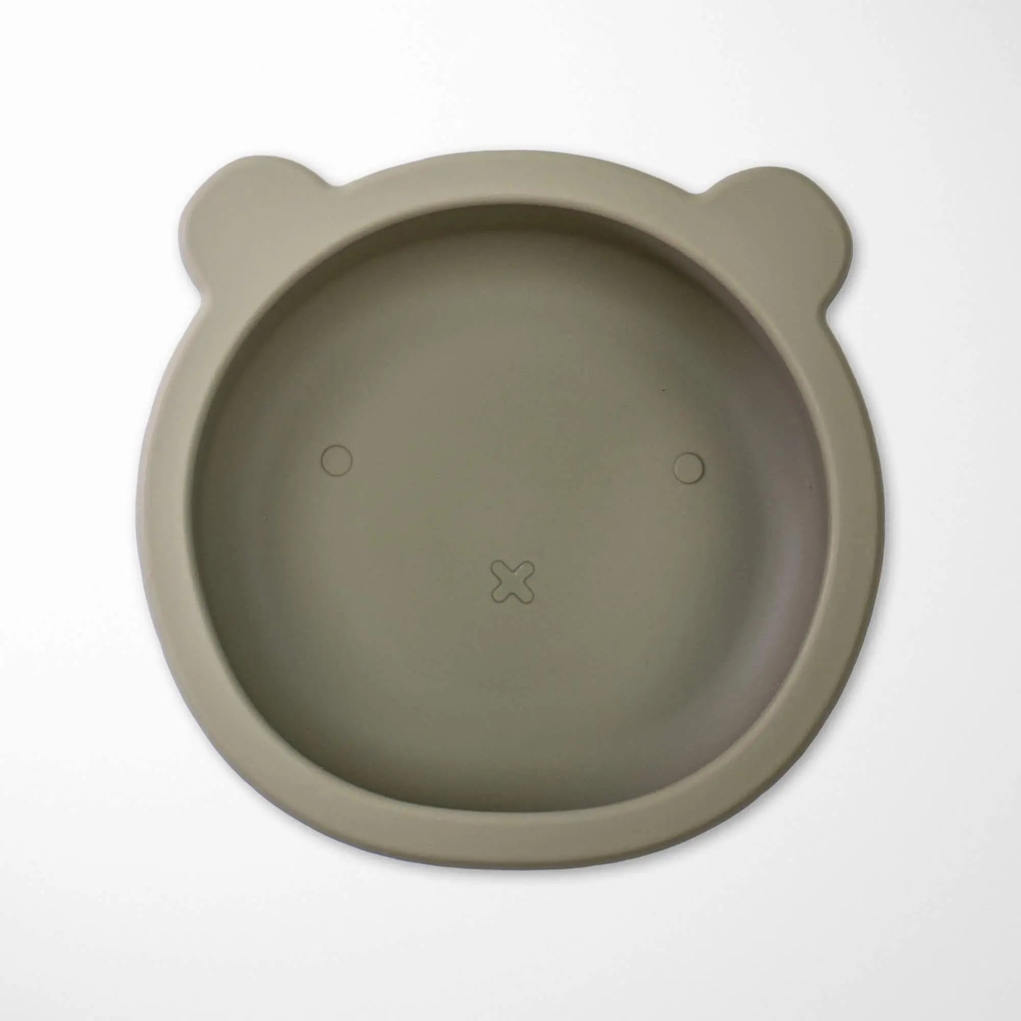 sage green silicone bear bowl with powerful suction cup that keeps meals in place during active toddler feeding sessions