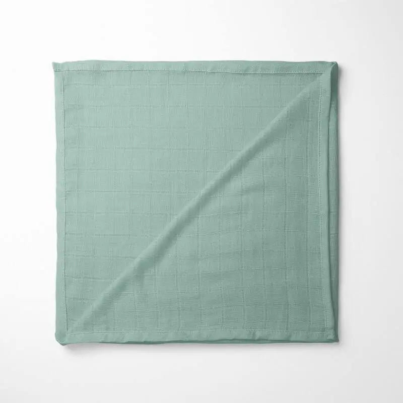folded sage green bamboo baby blanket with soft grid texture, showcasing the natural organic fabric