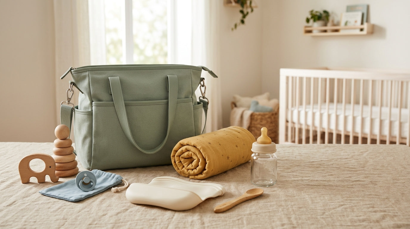 Stressed mom holding a lukewarm coffee cup while pushing a stroller through a park