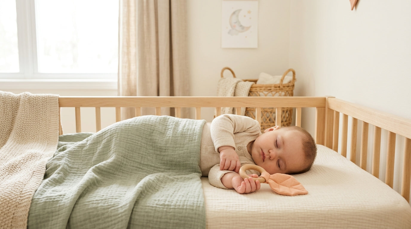Tired father looking at a baby monitor while twin toddlers chew on toys