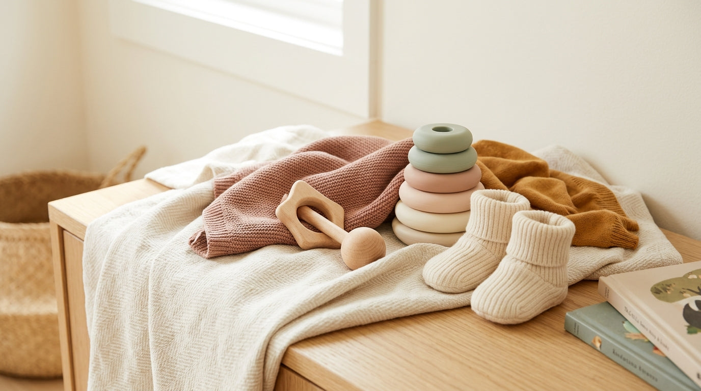 A frustrated dad looking at a smartphone while twins play with wooden toys