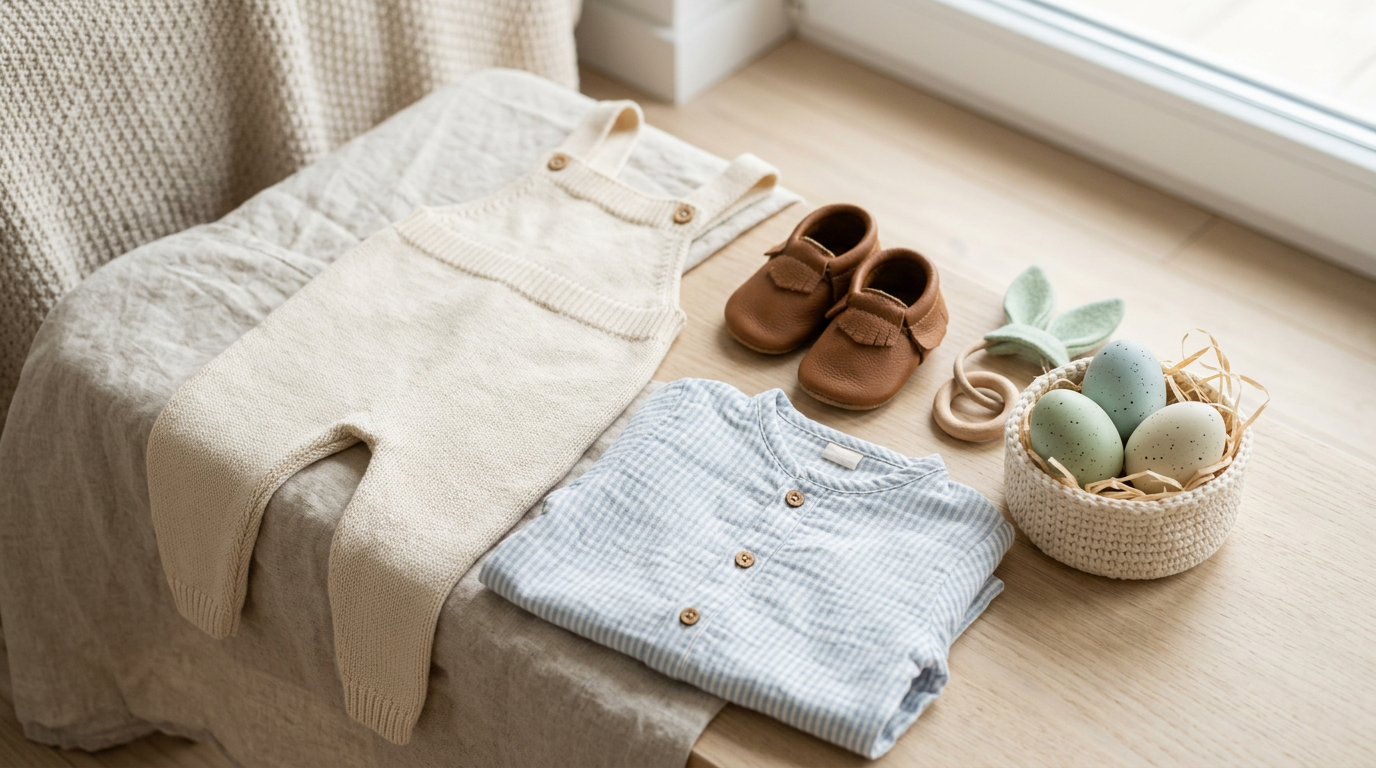 A frustrated mom holding a toddler in a stiff holiday suit.