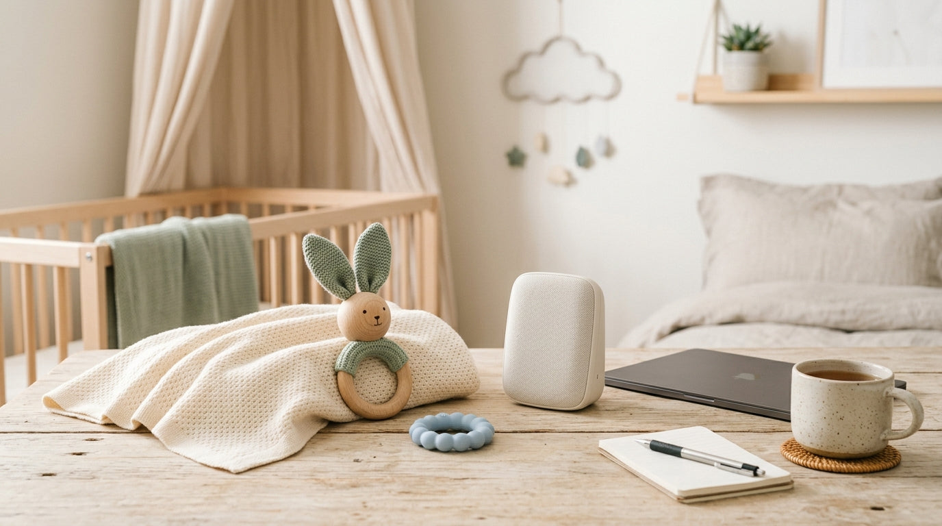 Sleep-deprived dad researching baby chief do it on his phone while rocking a baby.