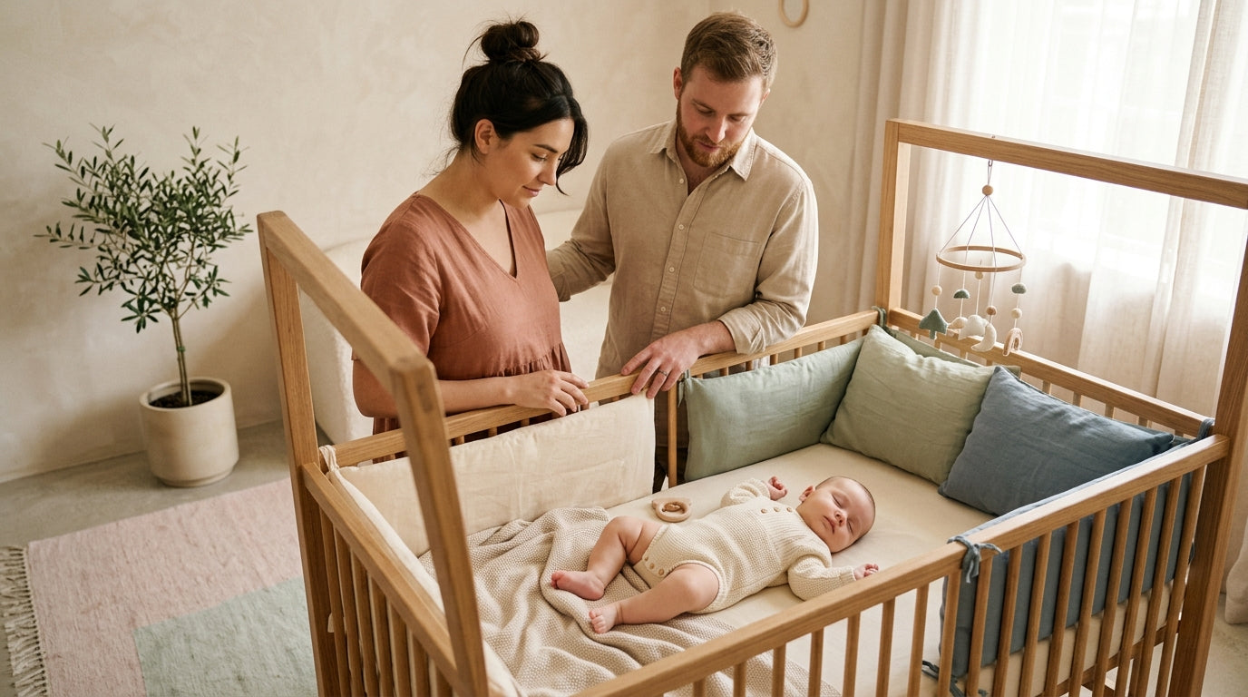 A tired mom holding a baby bag and looking at her phone
