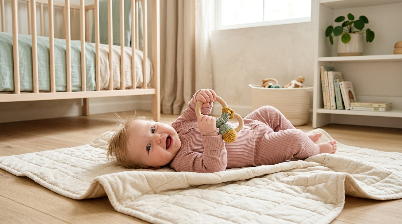 Exhausted mother holding a screaming infant in a dark nursery