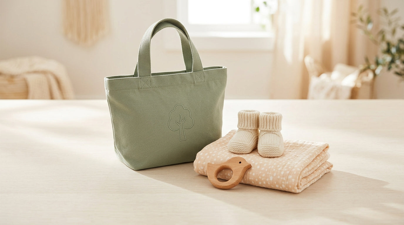 Mom pushing a stroller through a busy parking lot while holding a baby.