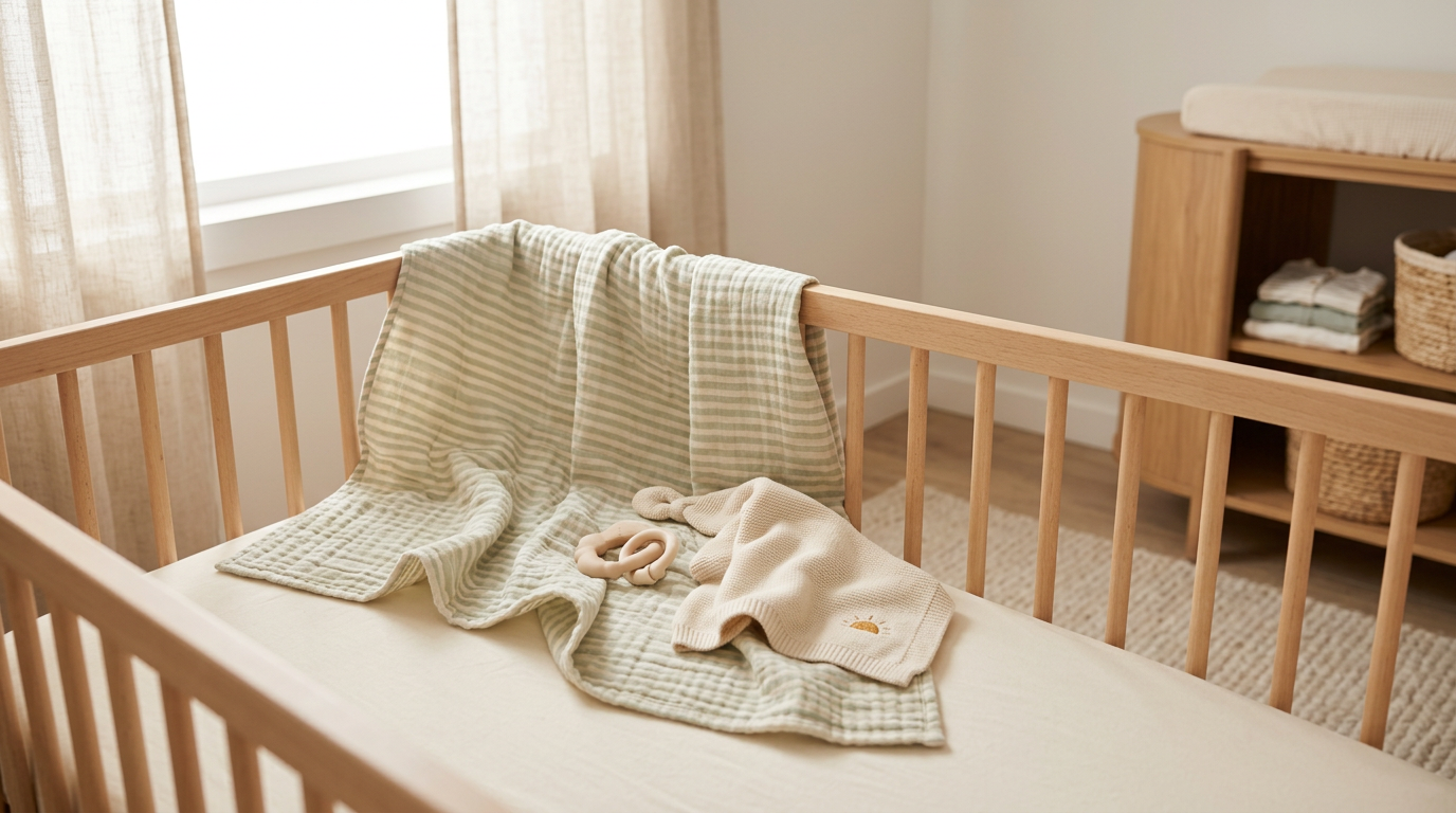 Baby sleeping under a breathable organic stroller canopy