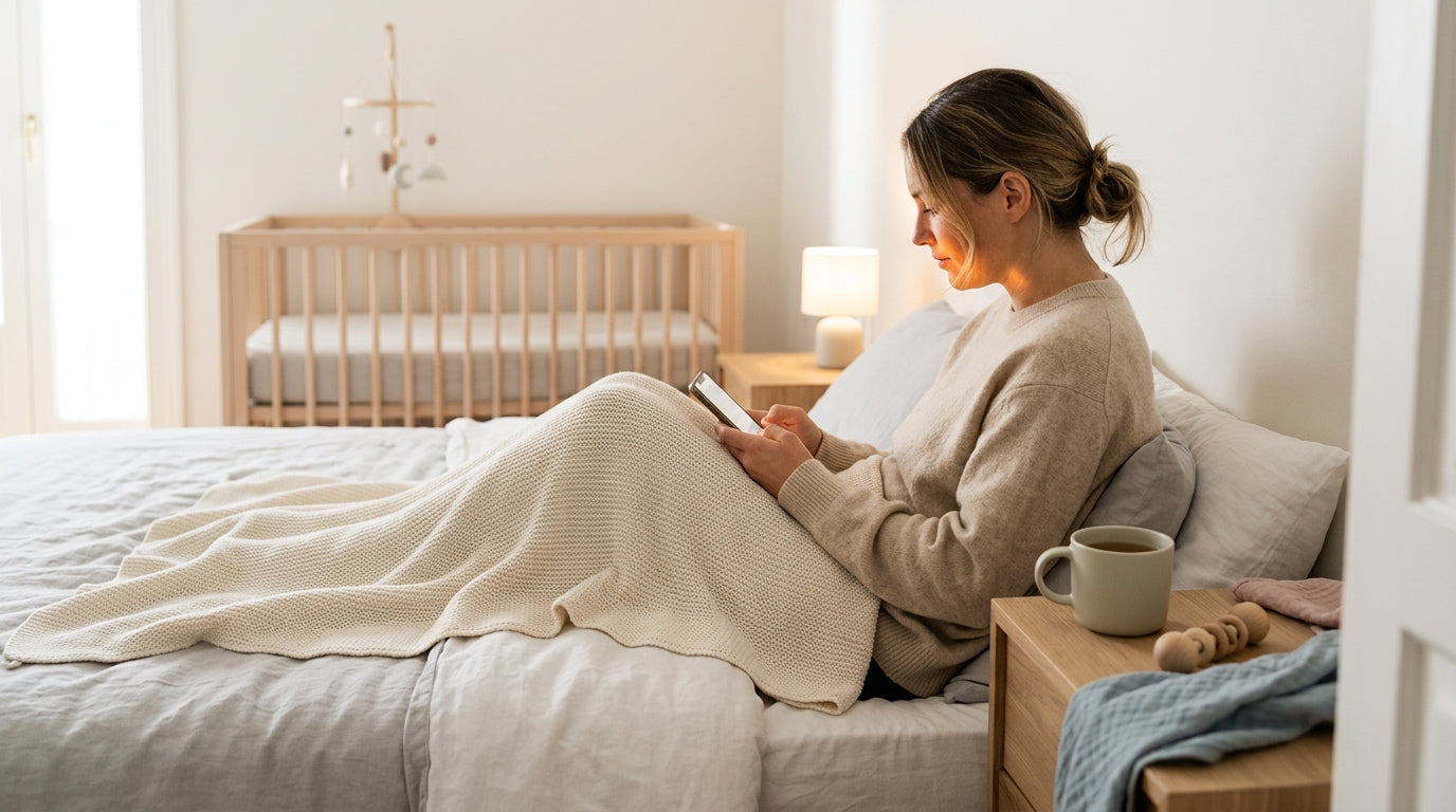 Twin toddlers sitting on the floor looking confused at a smartphone screen