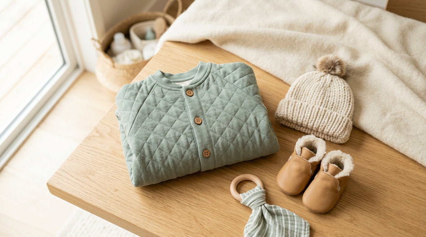 Tired dad holding two toddlers dressed in thick winter layers