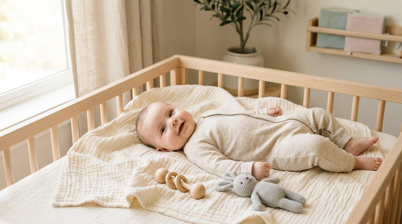 Father attempting to take a baby picture of twins on a neutral blanket while they squirm.