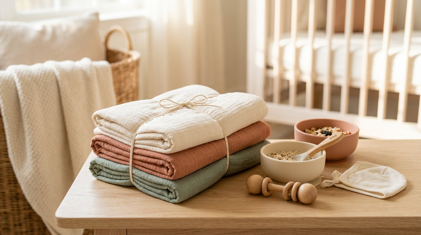 Sarah holding a cold coffee looking stressed near a baby changing table.