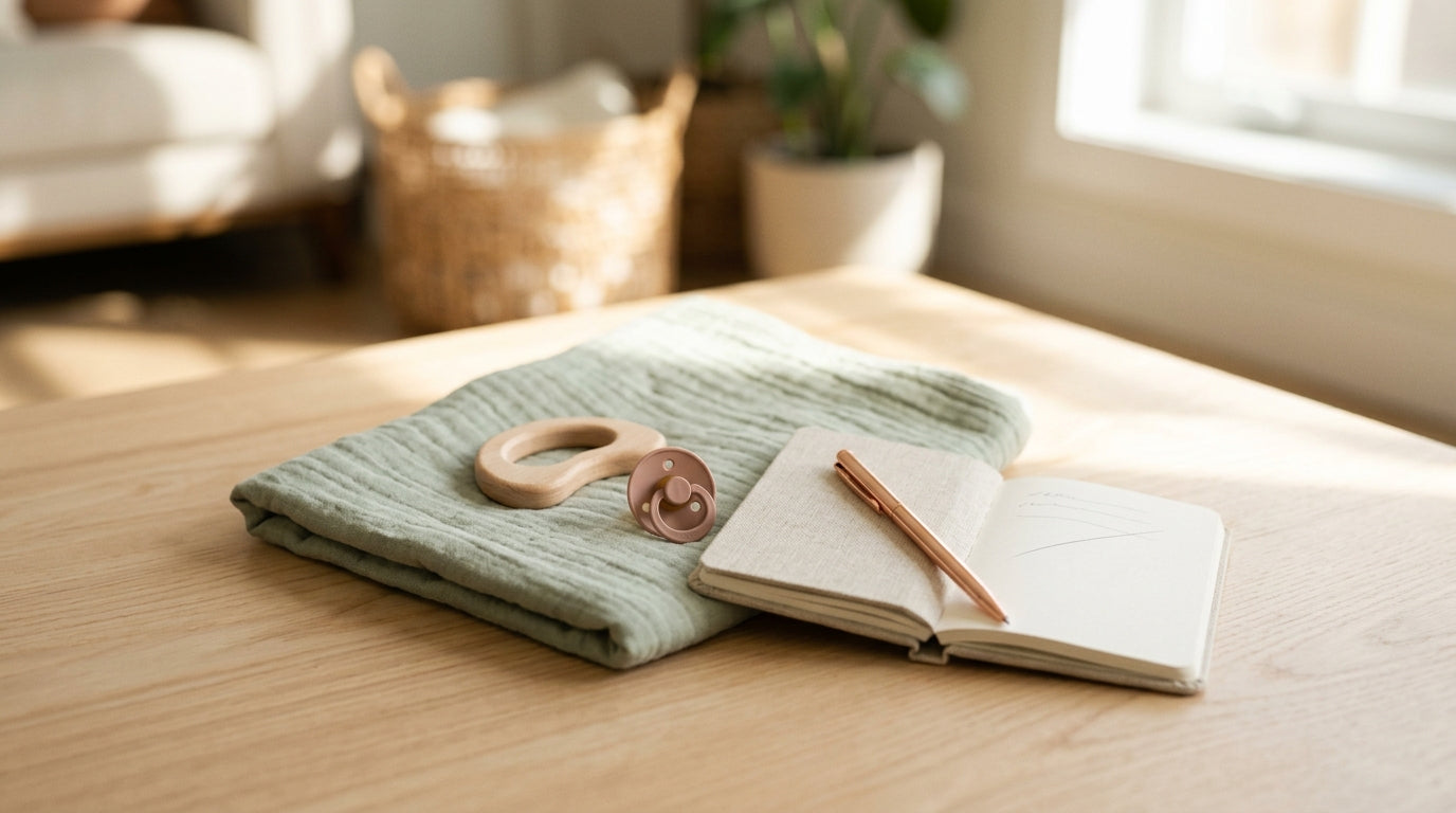 Jess sitting in a messy car looking stressed while scrolling through baby shower lists on her phone