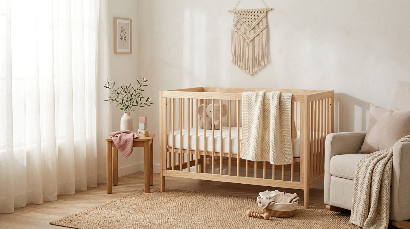 Twin babies wearing neutral organic cotton bodysuits on a playmat