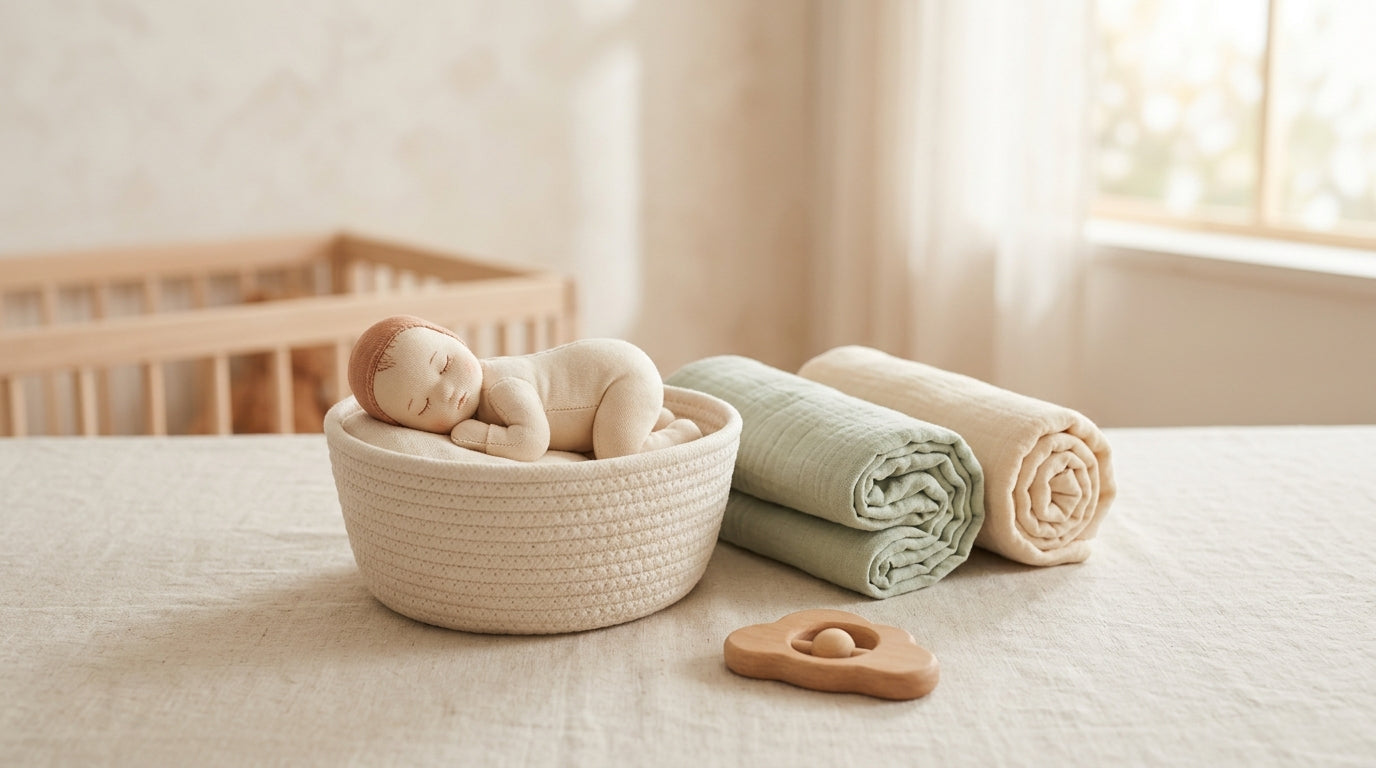 Exhausted mom drinking coffee while baby sleeps in a crib