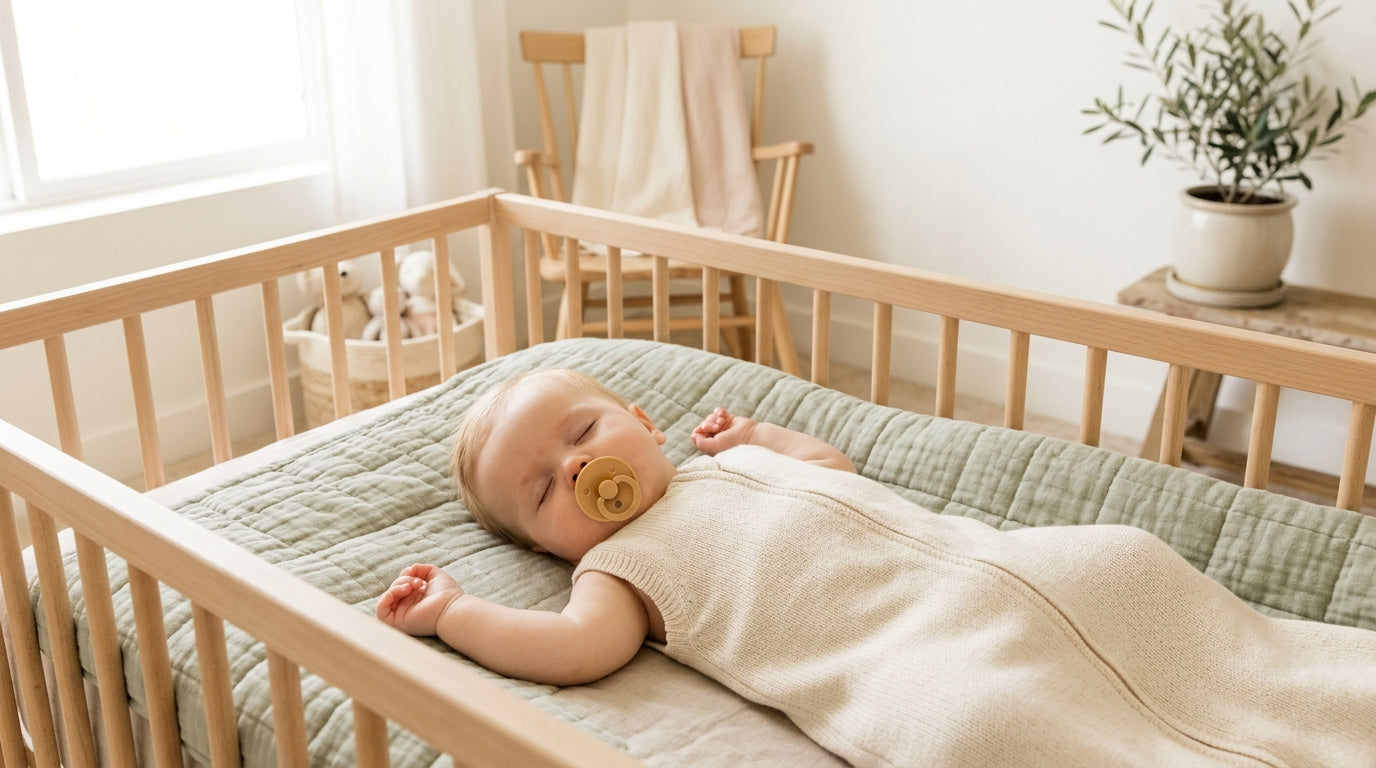 Sleeping infant with a silicone pacifier falling out of their mouth