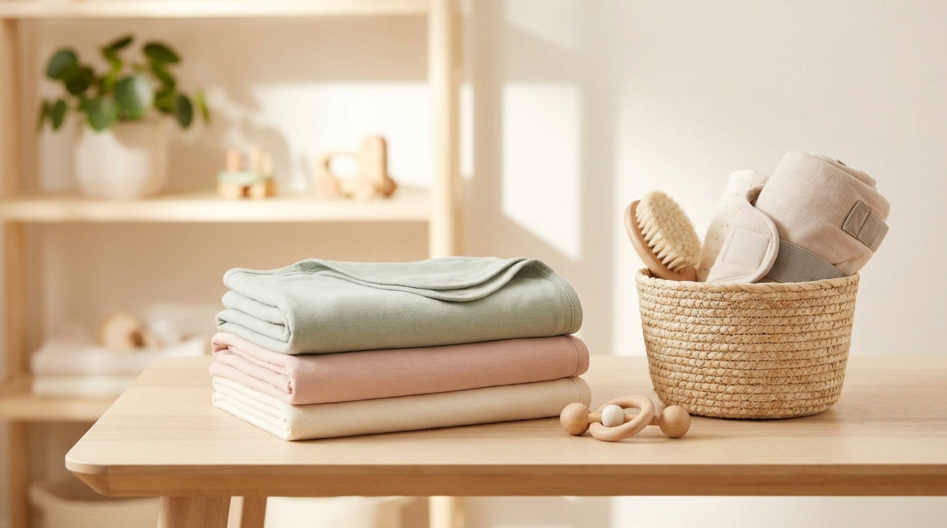 Exhausted dad staring blankly at a wall of strollers in a local baby boutique