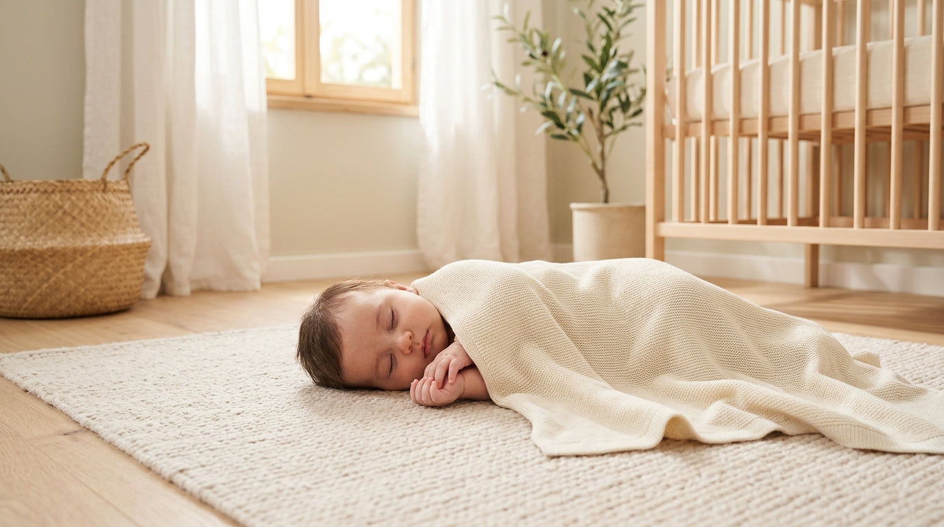 Two toddlers sleeping under a light bamboo blanket in summer