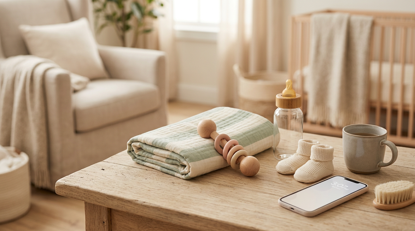 exhausted mom looking at baby clothes online on her phone