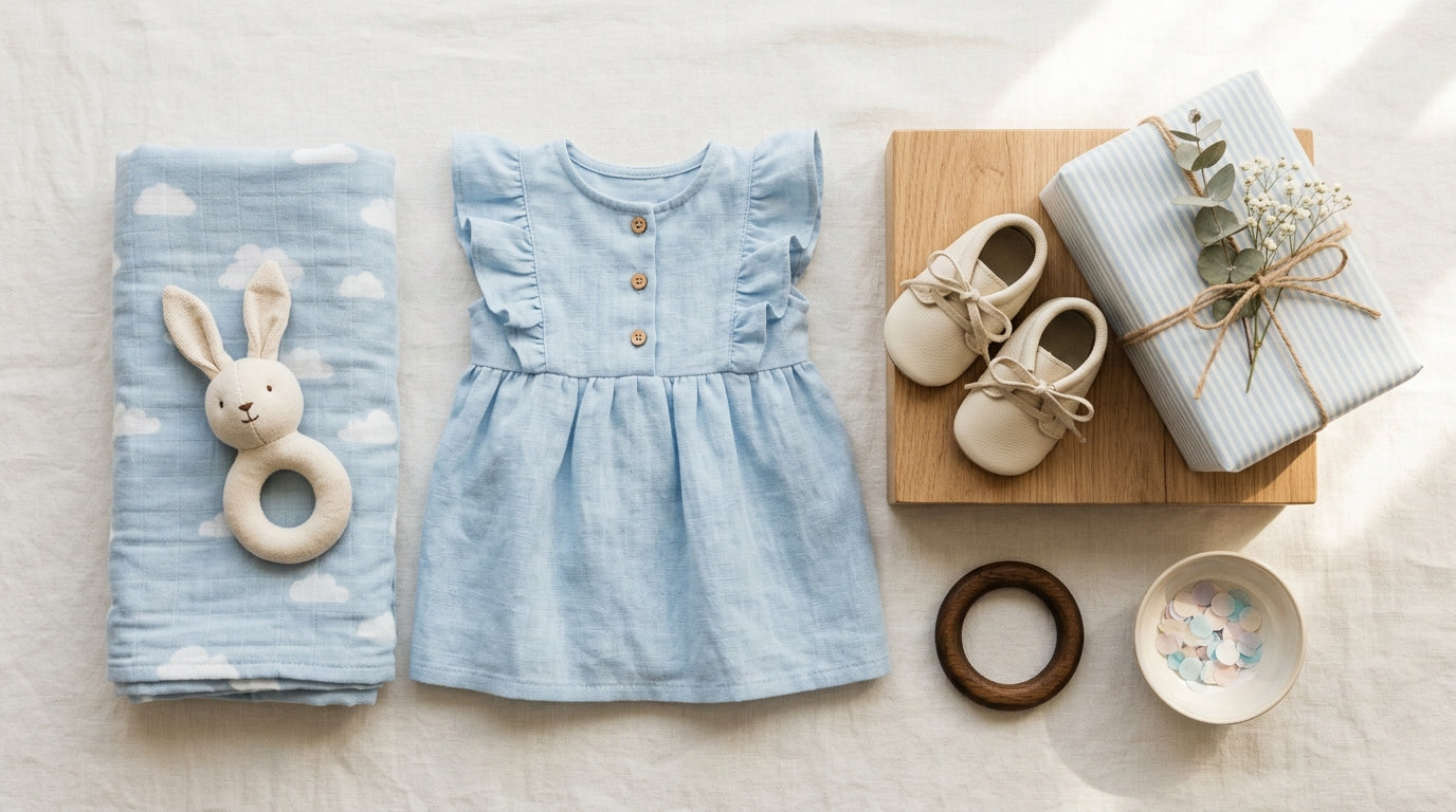 Exhausted dad holding a cup of tea while looking at maternity dresses