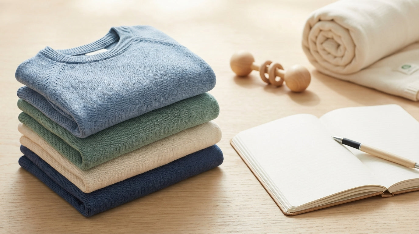 Dad trying to put a quarter-zip sweater on a squirming 11-month-old baby boy.