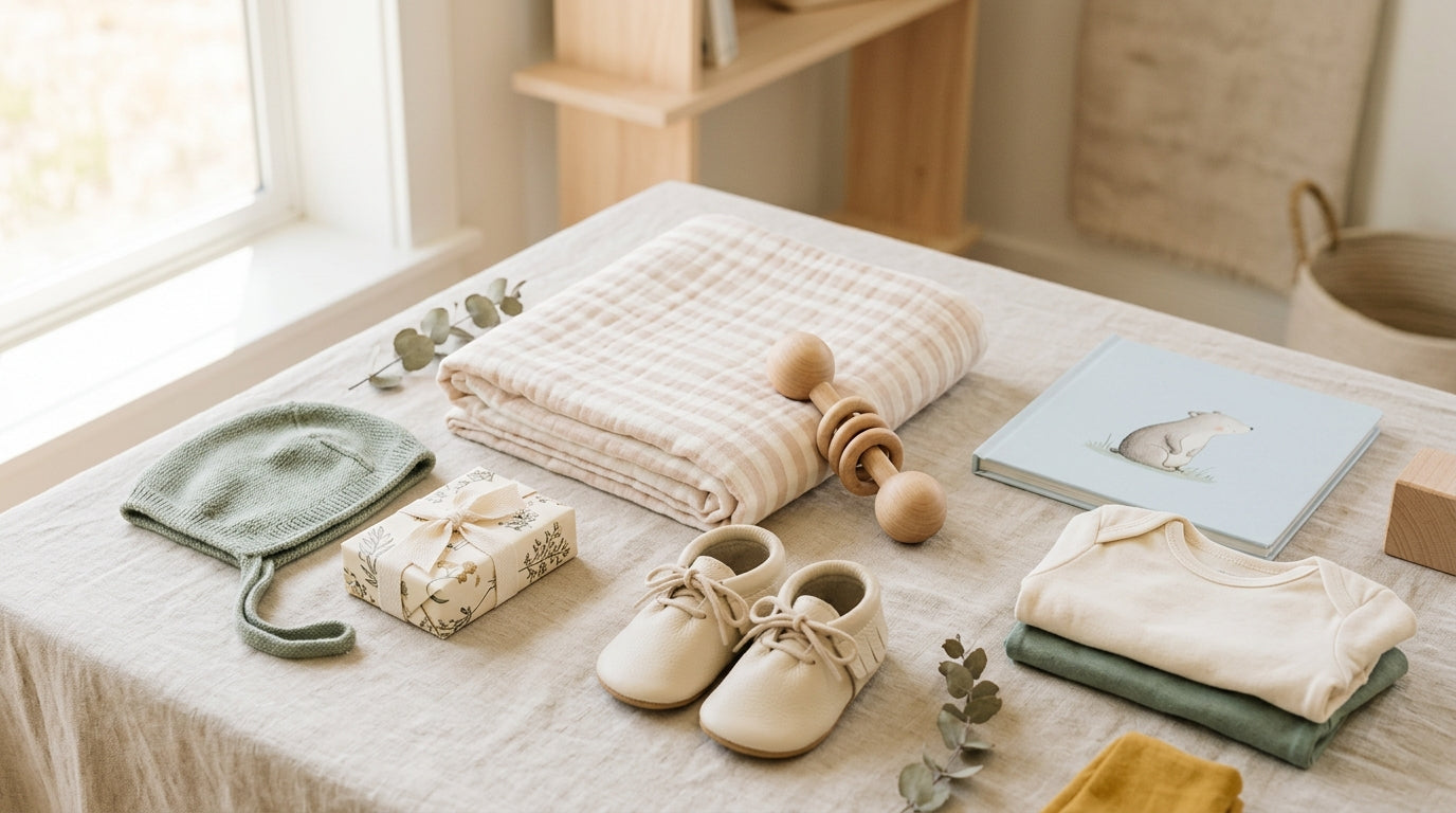 Upset toddler dropping a pacifier next to a smartphone showing a music app