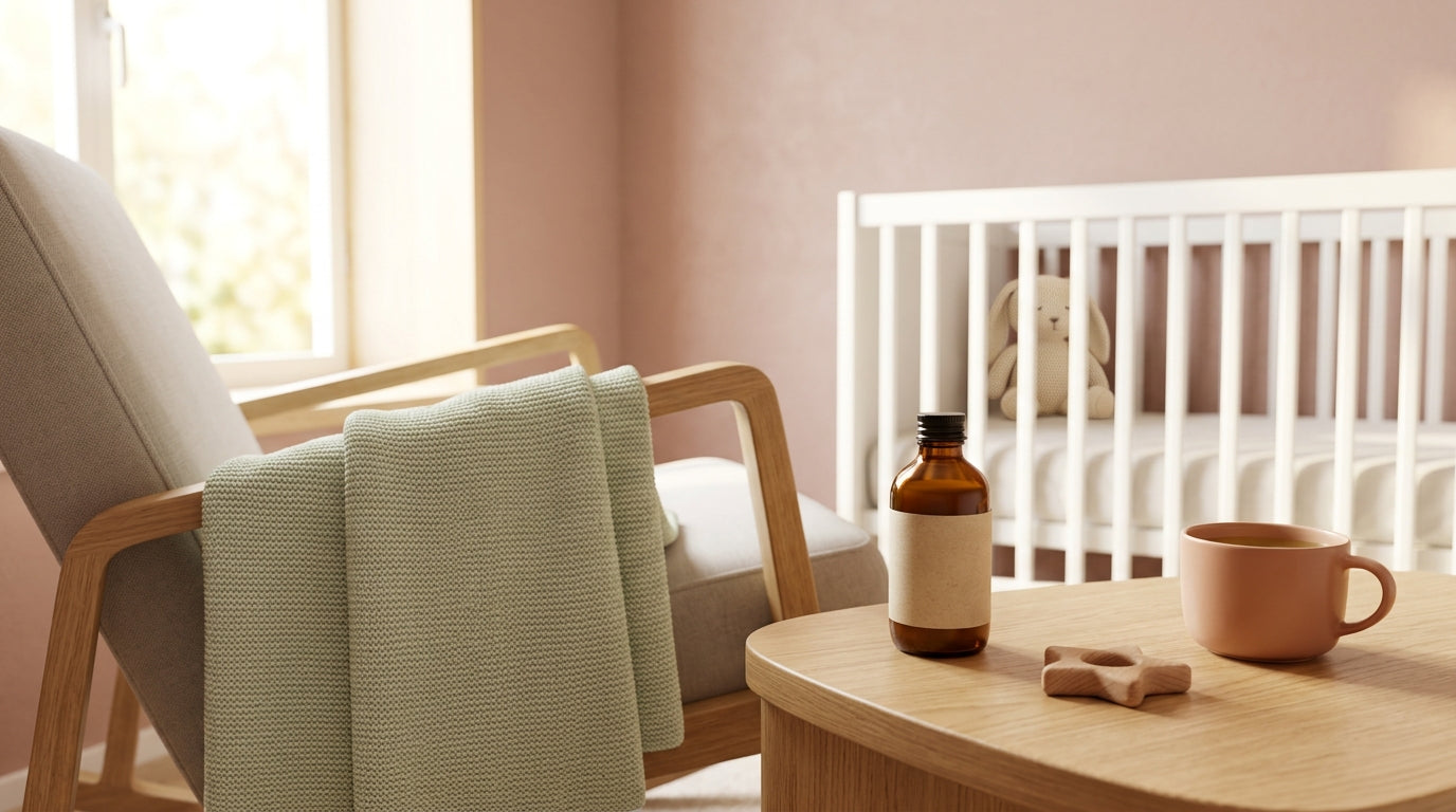 A tired mom sitting on a bathroom floor holding her baby while the hot shower runs.